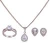 <span class='ref_item'>138 -</span> <span class="object_title">CONJUNTO DE COLGANTE CON CADENA, PENDIENTES Y SORTIJA EN PLATA 925 CON CIRCONITAS</span>  <p><span class="technical_description">Conjunto formado por un colgante con su cadena, una pareja de pendientes y una sortija realizados en plata de ley 925. Adornados por circonitas en talla brillante y perilla. Cadena de eslabón veneciano<br/>Medida Sortija: 11<br/>Cierre: Presión los pendientes, mosquetón la cadena<br/>Longitud de la cadena: 40cm</span><br>Peso: <span class="PESO_HCES1">9,80</span> <span class="PESOUMED_HCES1">gr.</span><br></p>