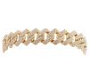 <span class='ref_item'>137 -</span> <span class="object_title">PULSERA EN ACERO DORADO Y CIRCONITAS</span>  <p><span class="technical_description">Pulsera estilo cadena cubana realizada en acero dorado y cuajada de circonitas engastadas en grano <br/>Cierre: Caja con cierre lateral y lengüeta perforada<br/>Longitud: 20cm. <br/> </span><br>Peso: <span class="PESO_HCES1">40,10</span> <span class="PESOUMED_HCES1">gr.</span><br></p>