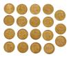 <span class='ref_item'>18 -</span> <span class="object_title">19 MONEDAS DE 20 FRANCOS FRANCESES Y SUIZOS EN ORO 900m/m</span>  <p><span class="technical_description">Lote formado por 19 monedas realizadas en oro de 900m/m. De ellas 17 son de 20 francos de Francia de entre 1900 y 1914 y dos de 20 francos de Suiza de 1949<br/>Diámetro: 21mm</span><br>Peso: <span class="PESO_HCES1">122,40</span> <span class="PESOUMED_HCES1">gr.</span><br></p>