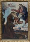 <span class='ref_item'>37 -</span> <span class="object_title">CORONACIÓN SAN ANTONIO DE PADUA</span>   <p><span class="author">ESCUELA VIRREINAL, S. XVIII</span> <br><span class="technique_material">Óleo sobre lienzo</span><br><span class="technical_description">Muestra la figura de san Antonio de Padua siendo coronado con flores por la Virgen y el niño Jesús en su regazo. Escena de exterior rodeada por ángeles.<br/>Lienzo reentelado y con restauraciones. <br/>Enmarcado en madera teñida y tallada en dorado.<br/>Medidas con marco: 115,5x167cm</span><br></p>