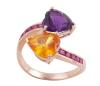 <span class='ref_item'>173 -</span> <span class="object_title">SORTIJA EN ORO 9KT, AMATISTA, CITRINO Y RUBÍES</span>  <p><span class="technical_description">Sortija realizada en oro bajo de 9kt de color rosa. Diseño "tú y yo" con tallas corazón cruzadas de amatista y citrino, con peso total aprox de 1.90ct y en hombros carriles de rubíes en talla galería con peso total aprox 0.10ct<br/>Medida Sortija: 13<br/>RefC GE-3189</span><br>Peso: <span class="PESO_HCES1">4,20</span> <span class="PESOUMED_HCES1">gr.</span><br></p>