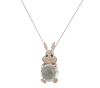<span class='ref_item'>172 -</span> <span class="object_title">COLGANTE Y CADENA EN ORO BICOLOR 9KT, PRESOLITA, ESMERALDAS Y DIAMANTES</span>  <p><span class="technical_description">Colgante y cadena realizados en oro bicolor de 9kt. El colgante es broche también y tiene forma de conejo, con una prasiolita facetada como cuerpo de peso total aprox 6.50ct, esmeraldas como ojos en talla redonda con peso total aprox 0.05ct y cuajado de diamantes en talla brillante con peso total aprox 0.05ct. Cadena barbada<br/>Cierre: Reasa<br/>Medidas: 40cm la cadena y 3,3cm el colgante<br/>RefC GE 3404</span><br>Peso: <span class="PESO_HCES1">9,10</span> <span class="PESOUMED_HCES1">gr.</span><br></p>