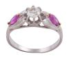 <span class='ref_item'>244 -</span> <span class="object_title">SORTIJA EN ORO 18KT, PLATINO, RUBIÉS Y DIAMANTE</span>  <p><span class="technical_description">Sortija realizada en oro de 18kt con partes en platino. Diamante central en talla brillante con peso aprox 0.40ct y a los lados rubíes en talla marquise con peso total aprox 0.25ct<br/>Medida Sortija: 11<br/>RefC GE-4436</span><br>Peso: <span class="PESO_HCES1">2,80</span> <span class="PESOUMED_HCES1">gr.</span><br></p>