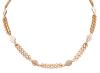 <span class='ref_item'>159 -</span> <span class="object_title">COLLAR EN ORO BICOLOR 18KT</span>  <p><span class="technical_description">Collar corto realizado en oro bicolor 18kt con contrastes y eslabones planos unidos por doble cadena<br/>Cierre: Mosquetón<br/>Longitud: 44cm</span><br>Peso: <span class="PESO_HCES1">19,50</span> <span class="PESOUMED_HCES1">gr.</span><br></p>