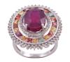 <span class='ref_item'>29 -</span> <span class="object_title">SORTIJA EN PLATA 925, RUBÍ, ZAFIROS FANCY Y DIAMANTES</span>  <p><span class="technical_description">Sortija realizada en plata 925. Rubí central en talla oval con peso aprox 4.50ct, orlado por zafiros fancy en talla galería con peso aprox 2.25ct y diamantes en talla 8/8 con peso total aprox 0.50ct<br/>Medida Sortija: 17<br/>RefC GE 5094</span><br>Peso: <span class="PESO_HCES1">9,70</span> <span class="PESOUMED_HCES1">gr.</span><br></p>