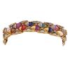 <span class='ref_item'>270 -</span> <span class="object_title">PULSERA EN PLATA 925 CHAPADA EN ORO, RUBÍES, ZAFIROS, NÁCAR, CORAL, ESMERALDAS, CUARZOS Y DIAMANTES</span>  <p><span class="technical_description">Pulsera realizada en plata de ley 925 chapada en oro. Diseño de bellotas con placas de rubíes, zafiros azules y fancy, nácar, coral, esmeraldas y cuarzos. En una de las filas, capuchones cuajados de diamantes en talla rosa y 8/8 con peso total aprox 0.75ct<br/>Cierre: Caja con lengüeta y doble ocho de seguridad<br/>Longitud: 18cm<br/>RefC GE 5231</span><br>Peso: <span class="PESO_HCES1">38,80</span> <span class="PESOUMED_HCES1">gr.</span><br></p>