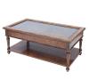 <span class='ref_item'>237 -</span> <span class="object_title">MESA EXPOSITOR DE CENTRO EN MADERA DE RAÍZ DE NOGAL</span>   <p><span class="technical_description"> Con cristal y tabla inferior. Tabla superior abatible. <br/>Medidas: 115x46x55cm</span><br></p>