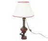 <span class='ref_item'>158 -</span> <span class="object_title">LÁMPARA DE MESA EN METAL Y PIEDRA ROJA</span>   <p><span class="technical_description">Decorada con motivos de vides y figura. Con cable de alimentación.<br/>Medidas. 55cm</span><br></p>