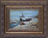 <span class='ref_item'>89 -</span> <span class="object_title">"VISTA MARÍTIMA"</span>   <p><span class="technique_material">Óleo sobre tabla</span><br><span class="technical_description">Muestra una vista donde varios pescadores vuelven tras la jornada de pesca.<br/>Enmarcado en madera tallada y parcialmente dorada<br/>Medidas con marco: 29 x 36cm</span><br></p>