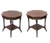<span class='ref_item'>225 -</span> <span class="object_title">PAREJA DE MESAS AUXILIARES OCTOGONALES </span>   <p><span class="technical_description">Realizadas en madera de nogal con decoración de marquetería y patas talladas. Doble bandeja. <br/>Con ligeros desperfectos. <br/>Medidas: 57x60cm</span><br></p>