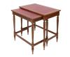 <span class='ref_item'>239 -</span> <span class="object_title">MESA NIDO EN MADERA DE CAOBA</span>   <p><span class="technical_description">Conjunto de dos mesas realizadas en madera de caoba con tapizado de cuero y detalles en dorado en tabla. Patas talladas. <br/>Signos de uso.<br/>Medidas grande: 90x58x40<br/>Medidas pequeña: 52x55x36cm</span><br></p>