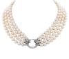<span class='ref_item'>1 -</span> <span class="object_title">COLLAR DE PERLAS CULTIVADAS Y BROCHE EN ORO 14KT</span>  <p><span class="technical_description">Collar corto de 4 hilos de perlas cultivadas en color crema situadas en degradé y calibradas aprox entre 6-9mm. Broche de cierre realizado en oro 14kt con forma de aro oval estriado<br/>Longitud: 44cm el hilo largo, 36cm el hilo corto</span><br>Peso: <span class="PESO_HCES1">129</span> <span class="PESOUMED_HCES1">gr.</span><br></p>