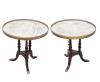 <span class='ref_item'>231 -</span> <span class="object_title">PAREJA DE MESITAS AUXILIARES EN MADERA Y MÁRMOL, ESTILO LUIS XVI</span>   <p><span class="technical_description">Estructura en madera de nogal con tres soportes torneados y superficie en mármol veteado, rematado por una galería calada en metal dorado.<br/>Medidas: 48x49cm </span><br></p>