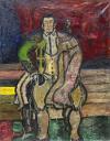 <span class='ref_item'>109 -</span> <span class="object_title">TORERO Y RETRATO (S. XX)</span>   <p><span class="author">SEGUIDOR DE BENJAMÍN PALENCIA</span> <br><span class="technique_material">Óleo sobre lienzo</span><br><span class="technical_description">El anverso muestra la figura de un torero sentado, realizada con grandes pincelas siguiendo los modelos pictóricos del artista Benjamín Palencia. En el reverso del lienzo, representa un retrato del pintor a modo de estudio.<br/>Sin enmarcar.<br/>Medidas: 92x73,5cm</span><br></p>