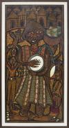 <span class='ref_item'>127 -</span> <span class="object_title">SIN TÍTULO (1992)</span>   <p><span class="author">TWINS SEVEN - SEVEN (Kogi, Nigeria 1944 - Ibadán, Nigeria 2011) </span> <br><span class="technique_material">Técnica mixta sobre tabla</span><br><span class="technical_description">Composición de figuras en bajorrelieve de madera policromada en tinta, representando una escena cotidiana con figuras portando instrumentos y cestas en una aldea.<br/>Firmado y fechado a media altura sobre fondo blanco.<br/>Enmarcado en madera.<br/>Presenta algunas líneas separadas en la madera por el paso del tiempo.<br/>Medidas marco: 130x70cm</span><br></p>