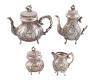 <span class='ref_item'>243 -</span> <span class="object_title">JUEGO DE CAFÉ Y TÉ EN PLATA 875m/m</span>  <p><span class="technical_description">Juego de café y té realizado en plata de 875 m/m formado por cafetera, azucarero, tetera y jarra de leche. Presenta deterioros, la tetera con el asa rota<br/>Altura: 16,5cm la mayor<br/>Peso bruto total: 793,9gr</span><br></p>