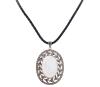 <span class='ref_item'>54 -</span> <span class="object_title">COLGANTE EN PLATA DE LEY, MARCASITAS, NÁCAR Y CORDÓN EN CUERO NEGRO</span>  <p><span class="technical_description">Colgante realizado en plata de ley 925, decorado con marcasitas y placa central de nácar ovalada. Cordón en cuero negro trenzado con cierre gancho en plata.<br/>Longitud cordón: 38cm</span><br>Peso: <span class="PESO_HCES1">21,50</span> <span class="PESOUMED_HCES1">gr.</span><br></p>