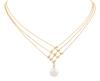 <span class='ref_item'>65 -</span> <span class="object_title">COLLAR EN METAL CHAPADO EN ORO Y PERLA CULTIVADA</span>  <p><span class="technical_description">Collar realizado en metal chapado en oro. Formado por tres cadenas de bolitas entrelazadas en el centro y con remate de perla cultivada blanca calibrada aprox en 10mm. Cierre de mosquetón<br/>Longitud: 39cm (+7cm de alargador)</span><br>Peso: <span class="PESO_HCES1">6,50</span> <span class="PESOUMED_HCES1">gr.</span><br></p>