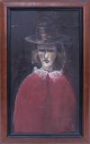 <span class='ref_item'>19 -</span> <span class="object_title">RETRATO DE PERSONAJE SOBRE FONDO OSCURO</span>   <p><span class="author">MARIAN CONDRUZ (Rumanía, 1952-2018)</span> <br><span class="technique_material">Óleo sobre lienzo</span><br><span class="technical_description">Representa la figura de un personaje disfrazado sobre un fondo oscuro donde destaca la expresión facial.<br/>Firmado en la esquina inferior derecha. Enmarcado en madera. Titulado, firmado y medido en reverso del lienzo. <br/>Medidas marco: 82,5x51cm</span><br></p>