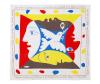 <span class='ref_item'>91 -</span> <span class="object_title">IMPRESIÓN TEXTIL PARA "FOULARD DU FESTIVAL MONDIAL DE LA JEUNESSE ET DES ÉTUDIANTS POUR LA PAIX" (1951)</span>   <p><span class="author">PABLO RUÍZ PICASSO (Málaga, 1881 - Mougins, 1973)  </span> <br><span class="technical_description">Fular serigrafiado a color mostrando en el centro rostros y una paloma. Alrededor de estos se muestran manchas de color y a su vez un ribete por todo el fular con la inscripción: "Festival mondial de la Jeunesse et des Étudiants pour la Paix. Berlín 5.19. Aout 1951".<br/>Firmado en el ángulo inferior izquierdo<br/>Medidas: 81x78 cm</span><br></p>