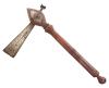 <span class='ref_item'>158 -</span> <span class="object_title">HACHA DE MADERA TORNEADA CON DETALLES GEOMÉTRICOS EN EL MANGO</span>   <p><span class="technique_material">Madera torneada y bronce</span><br><span class="technical_description">Alude a las armas tomahawk por su forma. <br/>La cabeza de bronce presenta una ornamentación labrada con marcas.<br/>Medidas cabeza: 15 cm.</span><br></p>