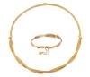 <span class='ref_item'>81 -</span> <span class="object_title">CONJUNTO DE GARGANTILLA Y PULSERA EN ORO 18KT</span>  <p><span class="technical_description">Conjunto formado por gargantilla y pulsera realizada en oro de 18kt. Diseño de espiga trenzada. La pulsera con pequeña medalla de Jesús en el cierre. Señales de uso. <br/>Cierres: Caja con lengüeta y clip, la pulsera con cadena de seguridad<br/>Longitud: 43cm el collar, 18cm la pulsera</span><br>Peso: <span class="PESO_HCES1">40,80</span> <span class="PESOUMED_HCES1">gr.</span><br></p>