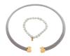 <span class='ref_item'>93 -</span> <span class="object_title">GARGANTILLA Y PULSERA "TOUS" CON ORO 18KT Y PERLAS</span>  <p><span class="technical_description">Lote formado por una gargantilla y una pulsera, ambas con firma "Tous". La gargantilla semi-rígida y abierta, con cuerpo en malla de acero y terminaciones del oso "Tous" en oro de 18kt. La pulsera elástica de perlas barrocas con pequeño colgante en oro de 18kt del oso de la marca<br/>Medidas: 13cm de diámetro la gargantilla y 18cm de largo la pulsera</span><br>Peso: <span class="PESO_HCES1">41,80</span> <span class="PESOUMED_HCES1">gr.</span><br></p>