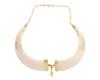<span class='ref_item'>46 -</span> <span class="object_title">COLLAR EN ORO 18KT CON COLMILLOS DE JABALÍ</span>  <p><span class="technical_description">Collar corto realizado en oro de 18kt con dos grandes colmillos de jabalí y en medio de ellos pequeño colgante con forma de bellota. Cadena de eslabón fígaro con cierre mosquetón<br/>Longitud: 42cm aprox</span><br>Peso: <span class="PESO_HCES1">66,10</span> <span class="PESOUMED_HCES1">gr.</span><br></p>