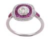 <span class='ref_item'>17 -</span> <span class="object_title">SORTIJA EN PLATINO, RUBIES Y DIAMANTES</span>  <p><span class="technical_description">Sortija estilo Art Decó realizada en platino. Adornada con rubíes centrales en talla trapecio con peso total aprox (0,57ct) y diamantes en talla brillante con peso total aprox (0.59ct).<br/>Medida Sortija: 15<br/>Ref: 16148</span><br>Peso: <span class="PESO_HCES1">4</span> <span class="PESOUMED_HCES1">gr.</span><br></p>
