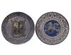 <span class='ref_item'>143 -</span> <span class="object_title">PAREJA DE PLATOS DECORATIVOS EN CERÁMICA DE TALAVERA</span>   <p><span class="technical_description">Pareja de grandes platos decorativos realizados en cerámica policromada y vidriada de Talavera. Ambos representan el motivo central de un león y un rey entronizado portando un cetro y el orbe, rodeados con cenefas decorativas.<br/>Medidas diámetro: 43cm</span><br></p>