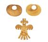 <span class='ref_item'>200 -</span> <span class="object_title">CONJUNTO DE COLGANTE-BROCHE Y PENDIENTES DE DISEÑO PRECOLOMBINO EN METAL DORADO</span>  <p><span class="technical_description">Lote formado por colgante-broche y pareja de pendientes con diseño precolombino realizados en metal dorado<br/>Colgante-broche con asa para colgar y aguja<br/>Pendientes les falta la presión<br/>Peso total: 15,3 gr</span><br></p>