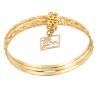<span class='ref_item'>24 -</span> <span class="object_title">TRES PULSERAS RÍGIDAS ,CIRCULARES  EN ORO DE 18 KT. UNIDAS POR ESLABON DECORATIVO VERTICAL CON COLGANTE</span>  <p><span class="technical_description">Lote compuesto por tres pulseras rígidas circulares con terminación de brillos y mates en su parte exterior, unidas por un eslabón decorativo vertical con adornos calados del que pende un colgante rectangular con diseño recortado de paisaje tropical mostrando palmera y pequeña choza.<br/>Medida: Diámetro 6 cm<br/>Peso: 32,8 gr</span><br></p>
