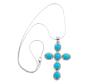 <span class='ref_item'>5 -</span> <span class="object_title">COLGANTE EN FORMA DE CRUZ Y CADENA EN ORO DE 18 KT, CON TURQUESAS Y DIAMANTES</span>  <p><span class="technical_description">Colgante y cadena realizados en oro de 18 kt. El colgante con forma de cruz latina va adornada toda ella con seis turquesas en tallas cabujón oval engastadas en garras y rodeadas por diamantes en talla brillante con peso total aprx. 0.95 ct. Asa para colgar en oro liso. Medidas: 5,5 x 3,5 cm <br/>Cadena en eslabón " rabo de ratón" y cierre con mosquetón. Longitud: 38 cm.</span><br>Peso: <span class="PESO_HCES1">15,6</span> <span class="PESOUMED_HCES1">gr.</span><br></p>