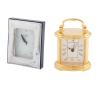 <span class='ref_item'>164 -</span> <span class="object_title">LOTE DE DOS RELJOES DE MESA</span>   <p><span class="technical_description">- Reloj de mesa de la marca Puro Argenti con frontal chapado en plata. Esfera en color blanco. Indices en numeración arábiga. Ligeras marcas de uso. Medidas: 10 x 7.5cm<br/>- Reloj de mesa realizado en metal dorado, esfera de color blanco y numeración romana. En funcionamiento. Medidas: 8.5 x 8 x 5.5cm</span><br></p>