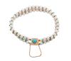 <span class='ref_item'>79 -</span> <span class="object_title">PULSERA EN ORO DE 18 KT CON PERLAS CULTIVADAS Y TURQUESAS</span>  <p><span class="technical_description">Pulsera realizada en oro de 18 kt. Formada por doble hilo de perlas cultivadas calibradas aprox( 5,2 mm) en color blanco, con separador en oro en cada par adornado por pequeñas turquesa pulidas. Broche con cabujón redondo de turquesa pulida. Cierre: Caja con lengüeta y cadena de seguridad. Longitud: 17 cm</span><br>Peso: <span class="PESO_HCES1">22</span> <span class="PESOUMED_HCES1">gr.</span><br></p>