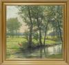 <span class='ref_item'>40 -</span> <span class="object_title">"NATURALEZA EN CALMA"</span>   <p><span class="author">GEORG MARSCHALL (1871-1956)</span> <br><span class="technique_material">Óleo sobre lienzo</span><br><span class="technical_description">La obra representa una escena bucólica en la que se pueden observar árboles altos, corzos y un río en un estado tranquilo y armonioso. Firmado por el autor en el ángulo inferior derecho.<br/>Enmarcado con un marco clásico dorado. Pequeño desperfecto en el marco. Medidas con marco: 77cm x 77cm</span><br></p>