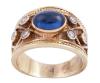 <span class='ref_item'>203 -</span> <span class="object_title">SORTIJA EN ORO DE 14 KT CON ZAFIRO Y DIAMANTES</span>  <p><span class="technical_description">Sortija realizada en oro de 14 kt con diseño inspirado en la colección Malpica de Yanes. Zafiro central en cabujón oval con peso aprox: 2 ct y seis diamantes en talla brillante con peso total aprox: 0.30 ct. Inscripción interior "Vca" <br/>Medida sortija: 12<br/>Ref Antigua: 2.79.21</span><br>Peso: <span class="PESO_HCES1">12,30</span> <span class="PESOUMED_HCES1">gr.</span><br></p>