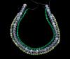 <span class='ref_item'>80 -</span> <span class="object_title">TRES HILOS CON CUENTAS DE CRISTALES FACETADOS EN COLOR BLANCO Y CUENTAS ESFERICAS DE CRISTALES EN COLORES VERDES</span>  <p><span class="technical_description">Lote compuesto por tres hilos con cuentas de cristales facetados y esféricos en color blanco, verde suave y verde oscuro<br/>Hilo de cuentas facetadas en color blanco calibradas aprox. en 12 mm, longitud:42 cm y peso: 76,3 gr<br/>Hilo de cuentas esféricas en color verde suave calibradas aprox. en 6,5 mm, longitud: 38 cm y peso: 23 gr<br/>Hilo de cuentas esféricas en color verde oscuro calibradas aprox. en 6 mm , longitud: 36 cm y peso: 19,3 gr<br/>Peso total: 118,6 gr</span><br></p>