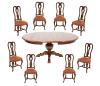 <span class='ref_item'>186 -</span> <span class="object_title">MESA DE COMEDOR EXTENSIBLE Y 8 SILLAS DE COMEDOR EN MADERA DE NOGAL.</span>   <p><span class="technical_description">Lote formado por:<br/>-Mesa de comedor italiana extensible realizada en madera de nogal. Años 70. La mesa tiene forma redonda, y, ovalada cuando se extiende. Con pedestal central tallado del cual salen 4 patas talladas sobre las cuales se apoya la mesa. Medidas mesa cerrada: 140cm de diámetro. Medidas mesa extendida: 180cm x 140cm x 76.5cm<br/>- 8 sillas de comedor, estilo Reina Ana, realizadas en madera de nogal con respaldo alto tallado e inclinado y asientos tapizados en color naranja. Cuentan con patas cabriolé. Medidas: 108cm x 49.5cm x 41cm<br/> </span><br></p>