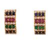 <span class='ref_item'>74 -</span> <span class="object_title">PENDIENTES EN ORO DE 18 KT. RECTANGULARES CON ZAFIROS , RUBIES , ESMERALDAS Y DIAMANTES</span>  <p><span class="technical_description">Pareja de pendientes realizados en oro de 18 kt. de forma rectangular adornados por bandas horizontales de zafiros, rubíes y esmeraldas alternando con diamantes en talla brillante y peso total aprox. 0.60 ct. Cierre: Omega<br/>Ref. 75408</span><br>Peso: <span class="PESO_HCES1">6,80</span> <span class="PESOUMED_HCES1">gr.</span><br></p>