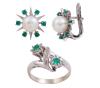 <span class='ref_item'>61 -</span> <span class="object_title">CONJUNTO DE PENDIENTES Y SORTIJA CON PERLAS CULTIVADAS, CALCEDONIAS VERDES Y CIRCONITAS</span>  <p><span class="technical_description">Lote compuesto por conjunto de sortija y pareja de pendientes realizados en oro de 18 kt.<br/>La sortija adornada por dos tallas de calcedonia verde y circonitas. Media sortija: 14<br/>Lo pendientes con perlas cultivadas de color blanco calibradas aprox. 8,7 mm. y calcedonias verdes. Cierre: Ballestilla</span><br>Peso: <span class="PESO_HCES1">10,9</span> <span class="PESOUMED_HCES1">gr.</span><br></p>