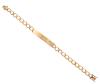 <span class='ref_item'>13 -</span> <span class="object_title">PULSERA EN ORO DE 18 KT. DISEÑO DE ESLABONES CON PLACA CENTRAL PARA NOMBRE</span>  <p><span class="technical_description">Pulsera realizada en oro de 18 kt. compuesta por eslabones ovales y en el centro placa rectangular con el grabado: Macedonio<br/>Cierre: Caja con lengüeta y doble ocho de seguridad<br/>Longitud: 17,5 cm</span><br>Peso: <span class="PESO_HCES1">11,6</span> <span class="PESOUMED_HCES1">gr.</span><br></p>