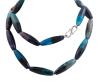 <span class='ref_item'>141 -</span> <span class="object_title">COLLAR LARGO CON CUENTAS EN FORMA DE HUSO ALARGADAS Y FACETADAS DE ÁGATA Y BROCHE EN METAL PLATEADO</span>  <p><span class="technical_description">Collar largo compuesto por cuentas en forma de huso facetadas de Ágata de colores violetas, azulados, verdosos, y con zonas bandeadas, a veces se le denomina Ágata vena de Dragón. Con broche en metal plateado<br/>Cierre: En forma de S. <br/>Longitud: 84 cm</span><br>Peso: <span class="PESO_HCES1">170</span> <span class="PESOUMED_HCES1">gr.</span><br></p>