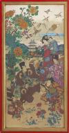 <span class='ref_item'>52 -</span> <span class="object_title">"DOS BAILARINES DE MANZAI Y MUJERES Y NIÑOS VOLANDO COMETAS EN LA CELEBRACIÓN DE AÑO NUEVO"</span>   <p><span class="author">Desconocido (Tokio, c.1875)</span> <br><span class="technique_material">Xilografía ukiyo-e</span><br><span class="technical_description">La estampa representa una alegre escena de Año Nuevo en Tokio: en la esquina inferior izquierda se observa una pareja realizando el Manzai (danza y arte escénico tradicional de Año Nuevo); a la derecha, las mujeres y niños con kimonos contemplan la escena; al fondo destaca la silueta del Monte Fuji.<br/>La obra muestra ligeros desgastes en la tela. Una de las xilografías originales que posee esa colección está en el Museo Van Gogh de Ámsterdam.<br/>Enmarcado en marco de madera roja e interior dorado y cristal. Marco con desperfectos. Medidas con marco: 84.5 x 44.5cm</span><br></p>