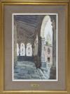 <span class='ref_item'>13 -</span> <span class="object_title">"ATRIO DE LA IGLESIA DE SAN MARTÍN (SEGOVIA)"</span>   <p><span class="author">Manuel Martinez LAMADRID (1921)</span> <br><span class="technique_material">Acuarela sobre papel</span><br><span class="technical_description">La obra representa una vista a través de un claustro de piedra hacia una torre de iglesia, probablemente en una ciudad histórica como Segovia. Firmado por el autor en el ángulo inferior izquierdo.<br/>Enmarcado en un marco de madera en tono dorado, cristal y paspartú de tela de lino beige. Con placa metálica de autor en la parte baja central del paspartú. Medidas con marco: 71.5 x 56.5cm</span><br></p>