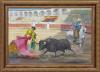 <span class='ref_item'>2 -</span> <span class="object_title">"EL MAESTRO DANDO UN PASE"</span>   <p><span class="author">JOSÉ PUENTE (Medina del Campo, 1928 - Madrid, 2002)</span> <br><span class="technique_material">Óleo sobre lienzo</span><br><span class="technical_description">La obra representa una escena de tauromaquía donde destaca un torero dando un pase a un toro y un picador detrás. Firmado en el ángulo inferior izquierdo.<br/>Enmarcado en un bonito marco de madera tallada en tonos dorados y marrón. Medidas con marco: 81.5 x 110cm</span><br></p>