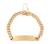 <span class='ref_item'>67 -</span> <span class="object_title">PULSERA EXCLAVA EN ORO DE 18 KT.</span>  <p><span class="technical_description">Pulsera esclava realizada en oro de 18 kt. con placa central lisa personalizada en su parte superior aparece la grabación : "FRANCISCO" y en la trasera " Mama 29-1-71 Gpo A Rh. +".<br/>y con cadena de eslabón barbado plano.<br/>Cierre: Caja con lengüeta, ocho y cadena de seguridad.<br/>Longitud: 19 cm</span><br>Peso: <span class="PESO_HCES1">34,20</span> <span class="PESOUMED_HCES1">gr.</span><br></p>