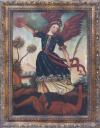 <span class='ref_item'>37 -</span> <span class="object_title">"SAN MIGUEL ARCÁNGEL"</span>   <p><span class="author">ESCUELA CUZQUEÑA</span> <br><span class="technique_material">Óleo sobre lienzo</span><br><span class="technical_description">La obra representa al arcángel San Miguel pisando a una figura demoníaca con un fondo de paisaje natural.<br/>Enmarcado en marco de madera tallada y parcialmente dorada. Medidas enmarcado: 81 x 60 cm</span><br></p>