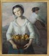 <span class='ref_item'>45 -</span> <span class="object_title">"JOVEN CON CESTA DE FRUTA"</span>   <p><span class="author">Carlos CALZADA (siglo XIX)</span> <br><span class="technique_material">Óleo sobre lienzo</span><br><span class="technical_description">La obra representa principalmente a una campesina con un pañuelo en la cabeza que sostiene una cesta llena de fruta.<br/>Firmado por el autor en el ángulo inferior derecho.<br/>Enmarcado en marco dorado. Con alguna ligera falta en la pintura. Medidas con marco: 87.5 x 71.5cm</span><br></p>