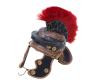 <span class='ref_item'>106 -</span> <span class="object_title">REPRODUCCIÓN DE CASCO DE PRETORIANO</span>   <p><span class="technical_description">Realizado en cuero negro con detalles marrones y un penacho rojo longitudinal. Tamaño natural. Con detalles metálicos dorados.</span><br></p>